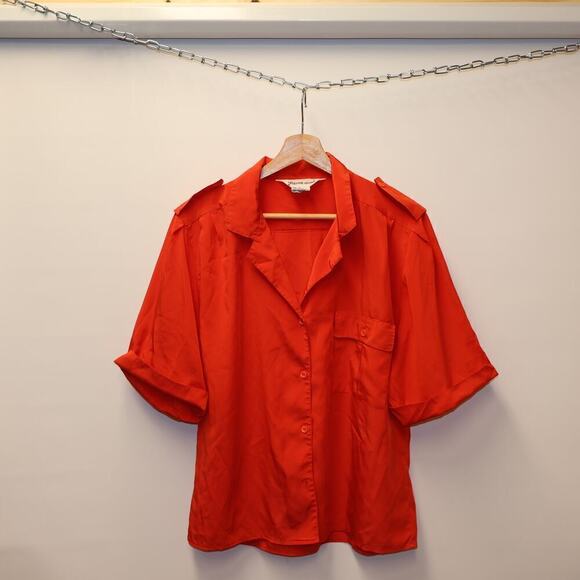 Sheridan Square Red Blouse Shoulder Tabs Short Sleeves Button Front Size 16 - Picture 6 of 13